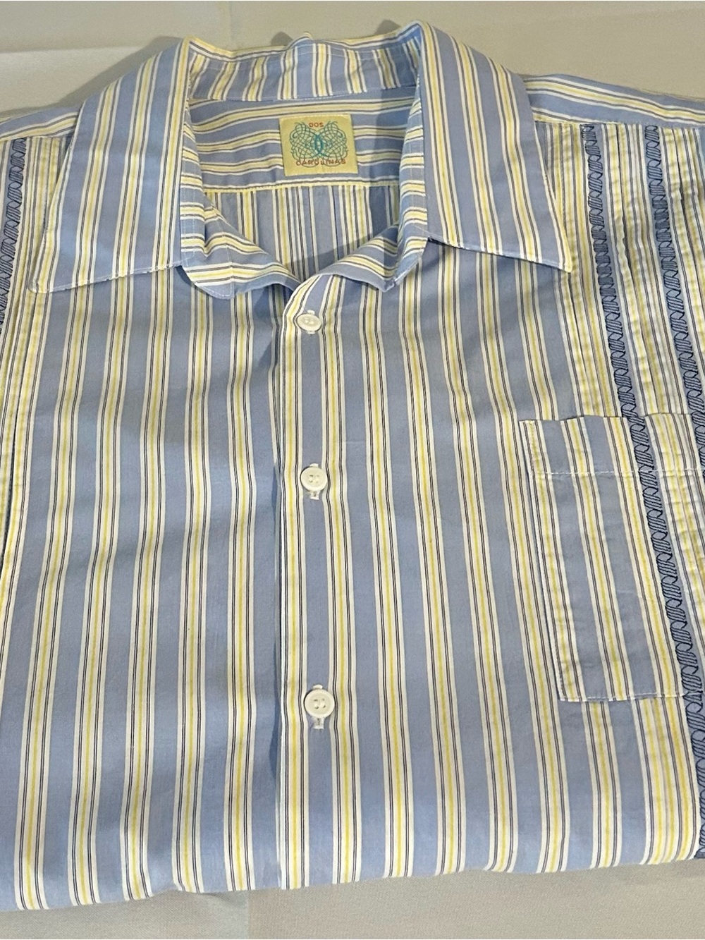 Dos Carolinas Guayabera Men’s Striped Blue, Yellow and White Dress Shirt
